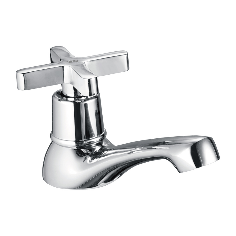 Llave para lavabo de latón cromado. Pluma Grifo individual para lavamanos. De agua fría y acabado brillante.