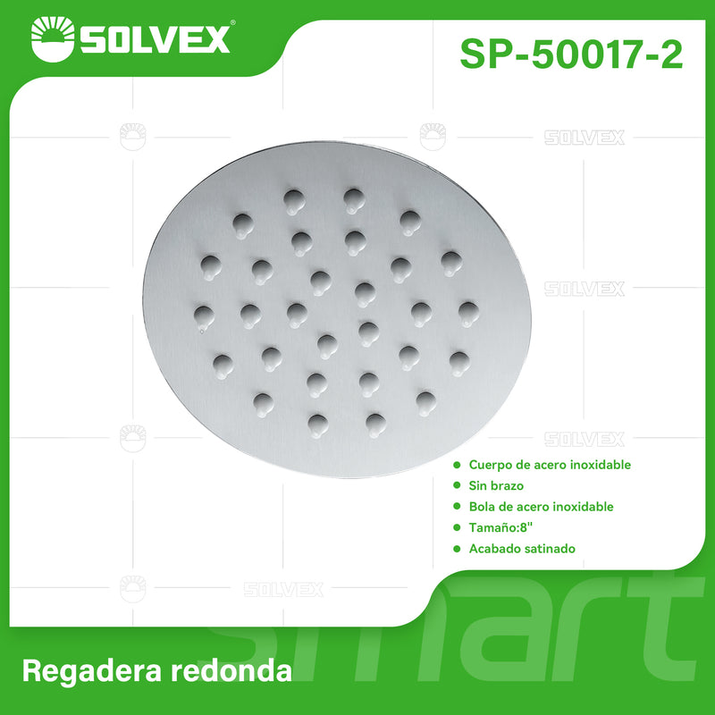 Cabezal de Ducha Redondo 8" Satinado. Regadera de Acero Inoxidable cepillada.