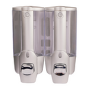 Dispensador de Jabón líquido Doble 2x350ml Gris de Pared. Plástico Resistente para Baño, Cocina, Shampoo y Gel Antibacterial.