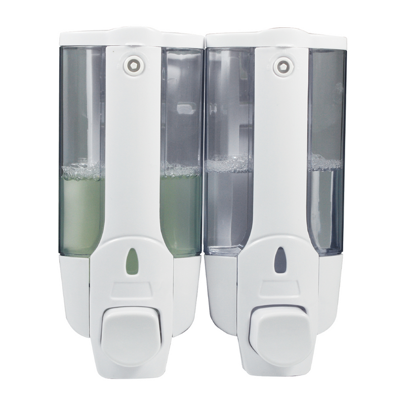 Dispensador de Jabón líquido Doble Blanco 2x350ml para Baño y Cocina. Plástico ABS. Ideal para Shampoo.