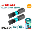 Puntas de Destornillador de Impacto SL6 25mm S2 Set de 2 pzas. Magnético. Tipo Plano.