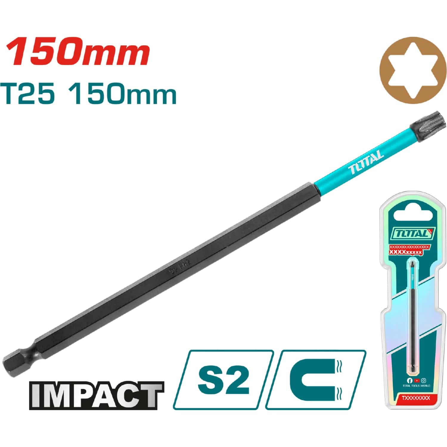 Punta De Destornillador De Impacto T25 150Mm Magnético. Tipo Torx Larga