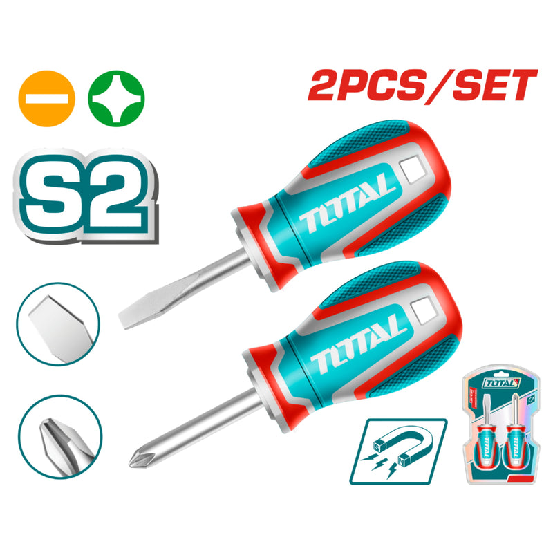 Destornilladores SL6.5x6x38mm y PH2x6x38mm Mango ergonómico. Punta Magnética. Set 2 piezas.