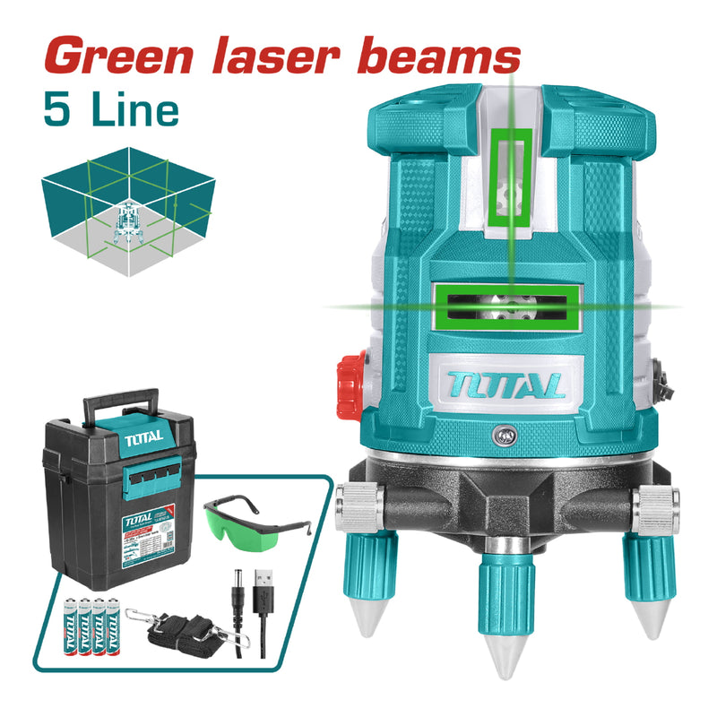 Nivel de Laser Autonivelante Verde. Rango de trabajo: 0-30 m. 1 Linea horizontal - 4 verticales.