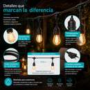 Guirnalda De Luces LED S14 (14 Metros). Tira de 24 Bombillas Colgantes 1W. Conectable Para Jardín, Terraza O Patio.