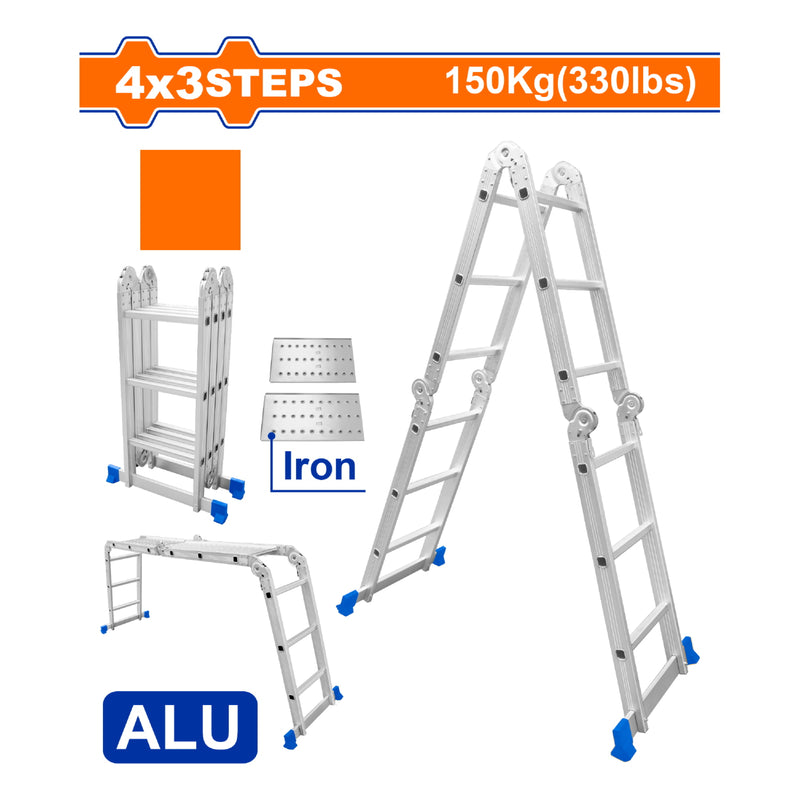 Escalera Multiposición 4x3 de Aluminio Carga máxima: 150Kg Altura escalon 270mm Escalera Plegable.