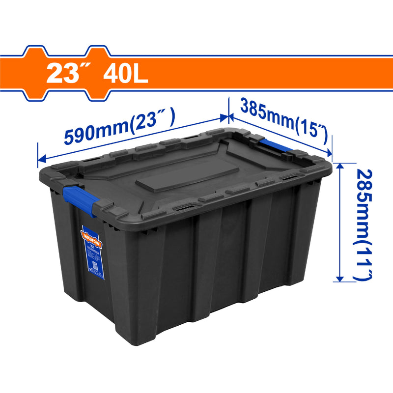 Caja plastica Contenedor de almacenamiento plástico 40L. 590x385x285mm. Hebilla de plástico. 1500g negra