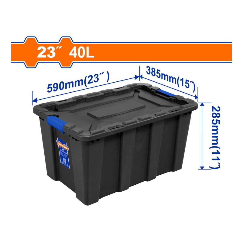 Caja plastica Contenedor de almacenamiento plástico 40L. 590x385x285mm. Hebilla de plástico. 1500g negra
