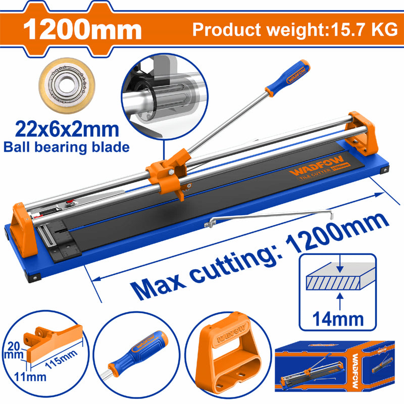 Cortador de Azulejos 1200mm Espesor Max: 14mm Tamaño: 22x6x2mm con Regla y Rodamiento Cortador De Baldosas.