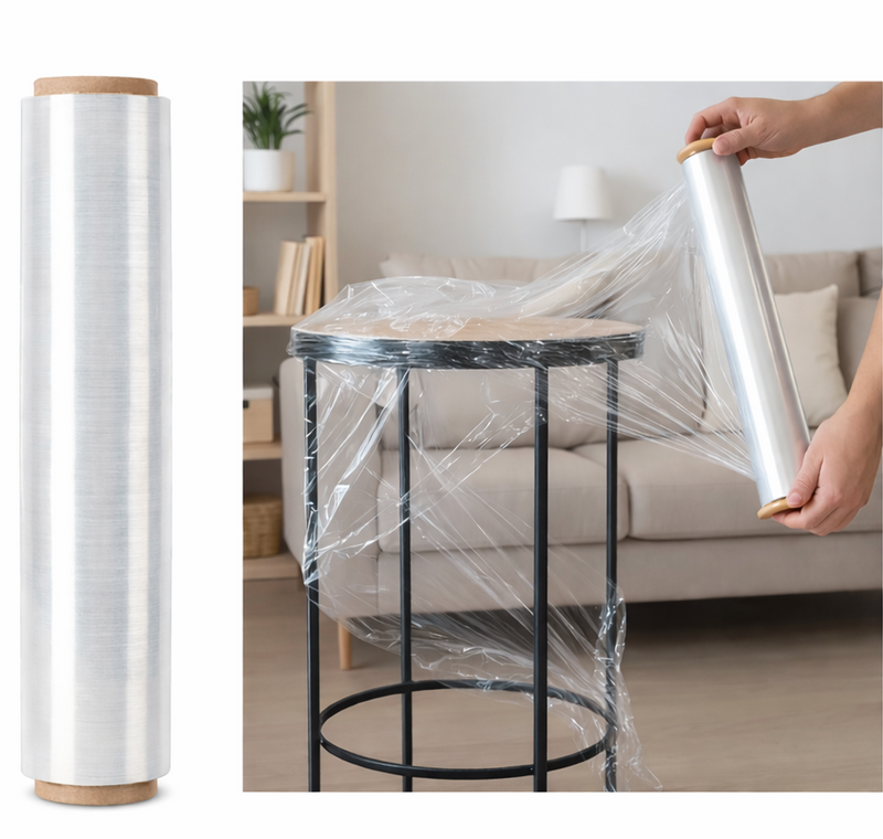 Rollo de plástico transparente para embalar Stretch Film de 18" (450 mm) ancho y 1050-1200 pies. 2.37 kg