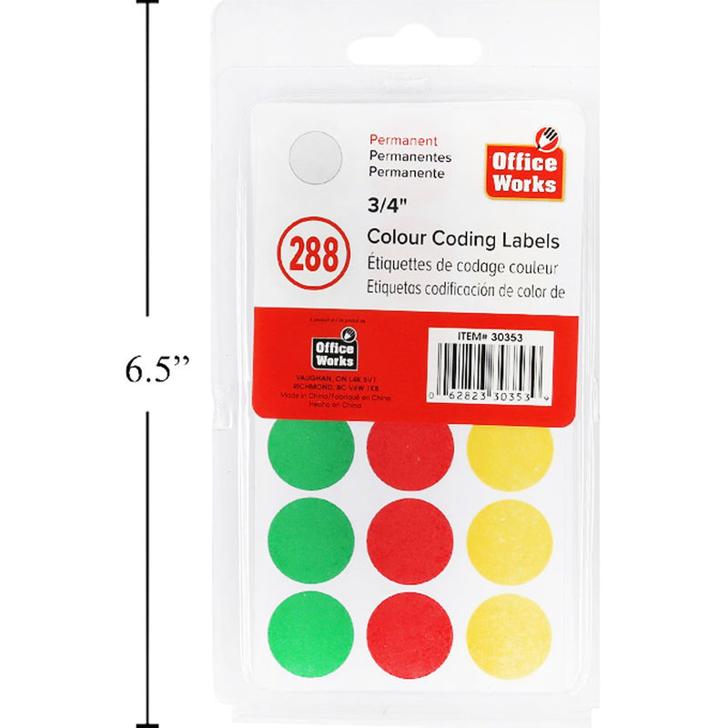 Etiqueta de codificación de colores, 288 pzs., 3/4 "