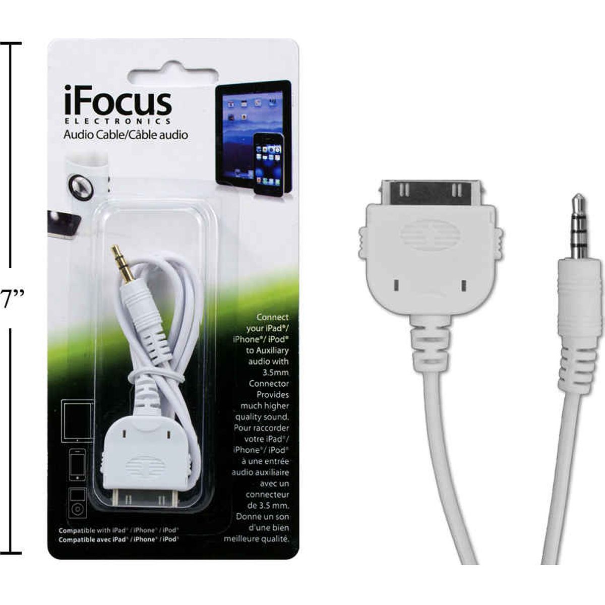 iFocus, cable de audio de 3.3 pies para iPad / iPhone / iPod, b / c