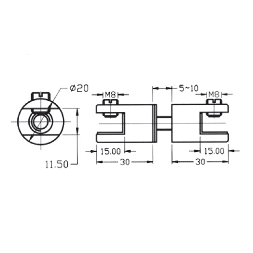 Conector doble para repisas de vidrio.