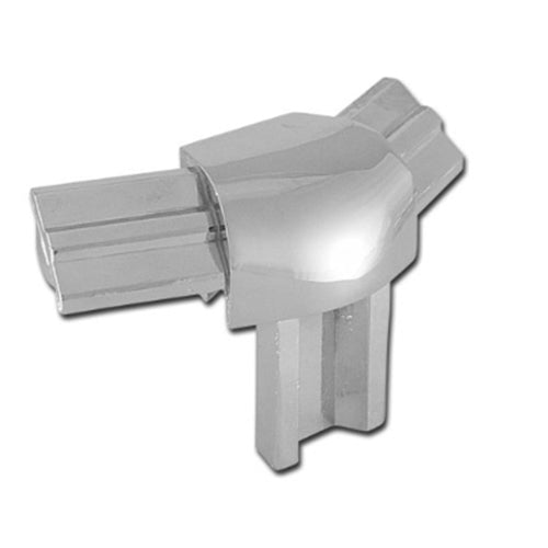 Esquinero de vitrina a 135°. Para sistema de perfiles. Cromado.