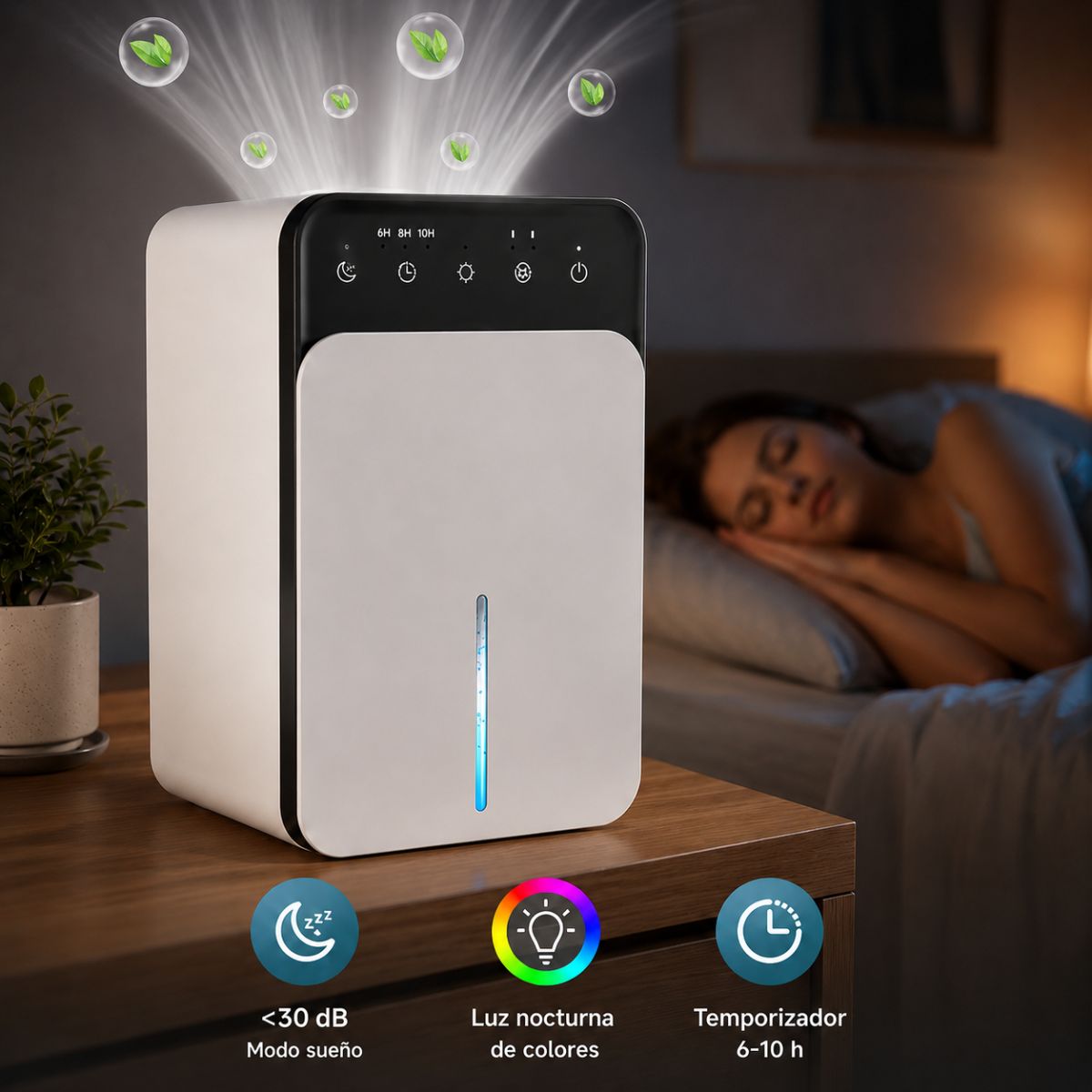 Deshumidificador Eléctrico Multifuncional 1500ml con Temporizador 6/8/10 h, Apagado Automático, Modo Silencioso y Ahorro de Energía – Ideal para Hogar y Dormitorio