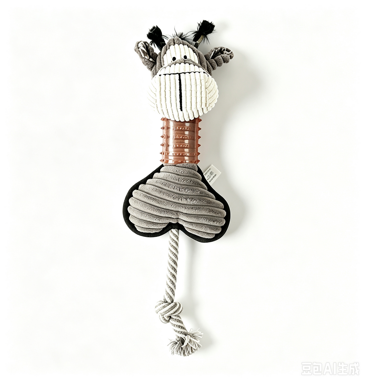 Juguete para Perro de Peluche masticable y funciona para limpieza dental. Color Gris.