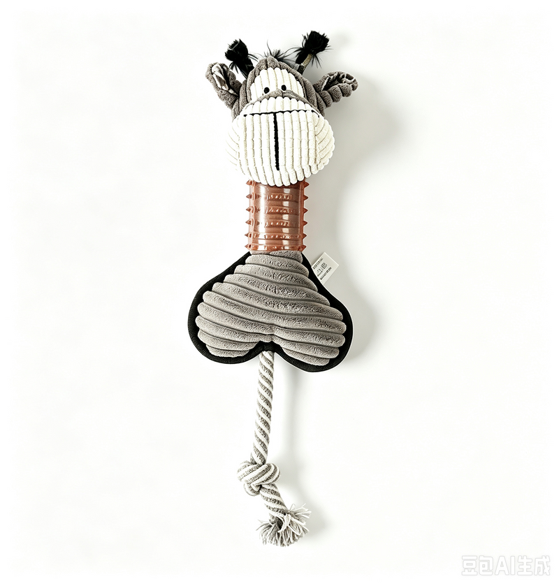 Juguete para Perro de Peluche masticable y funciona para limpieza dental. Color Gris.