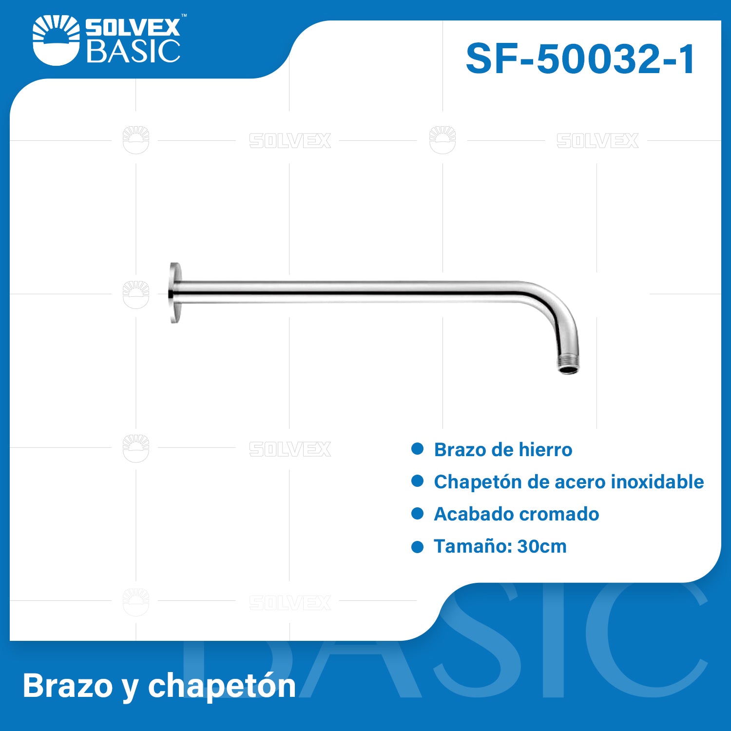 Tubo Para ducha Con Chapetón Cromado Brillante. Brazo para regadera (30cm).