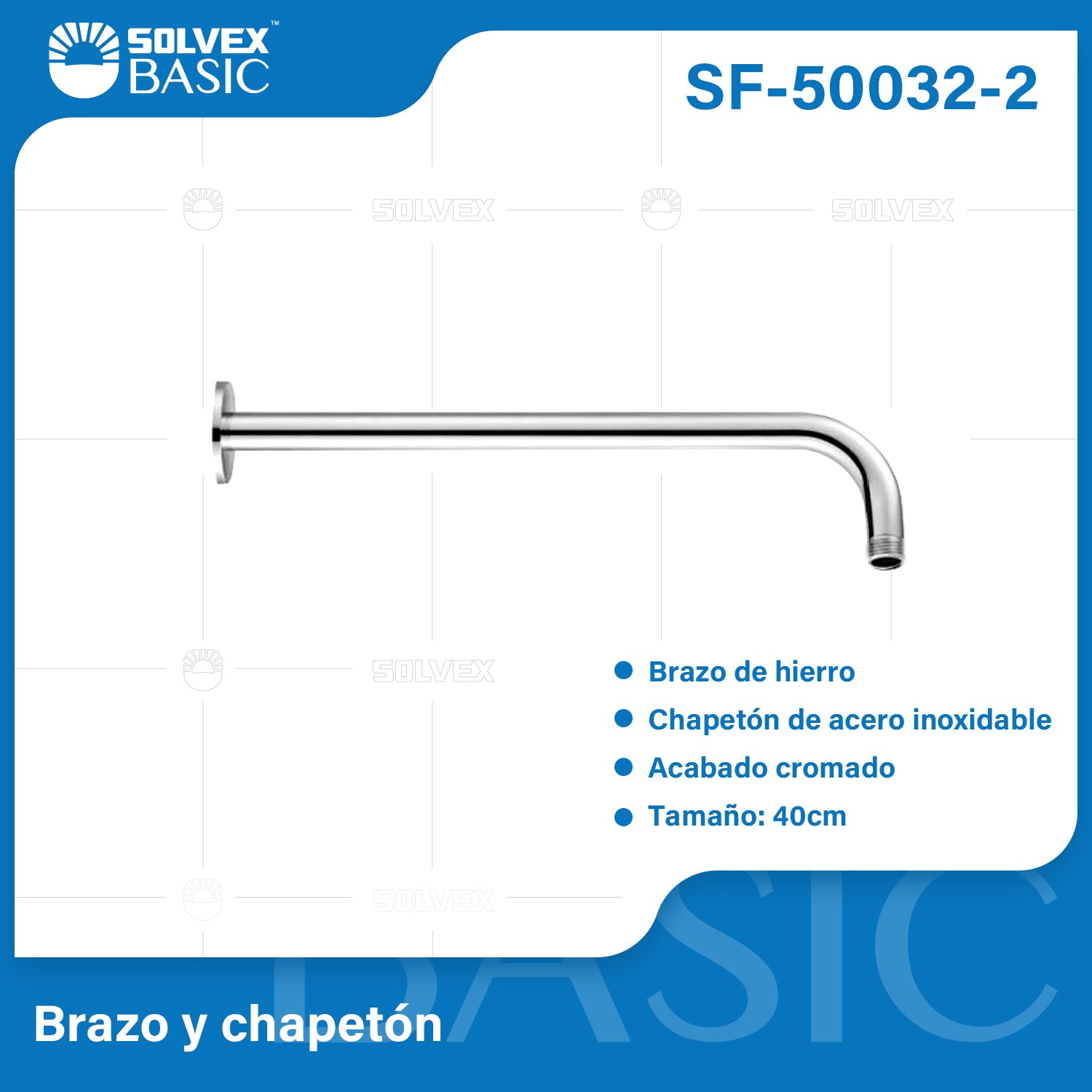 Tubo Para ducha Con Chapetón Cromado Brillante. Brazo para regadera (40cm).