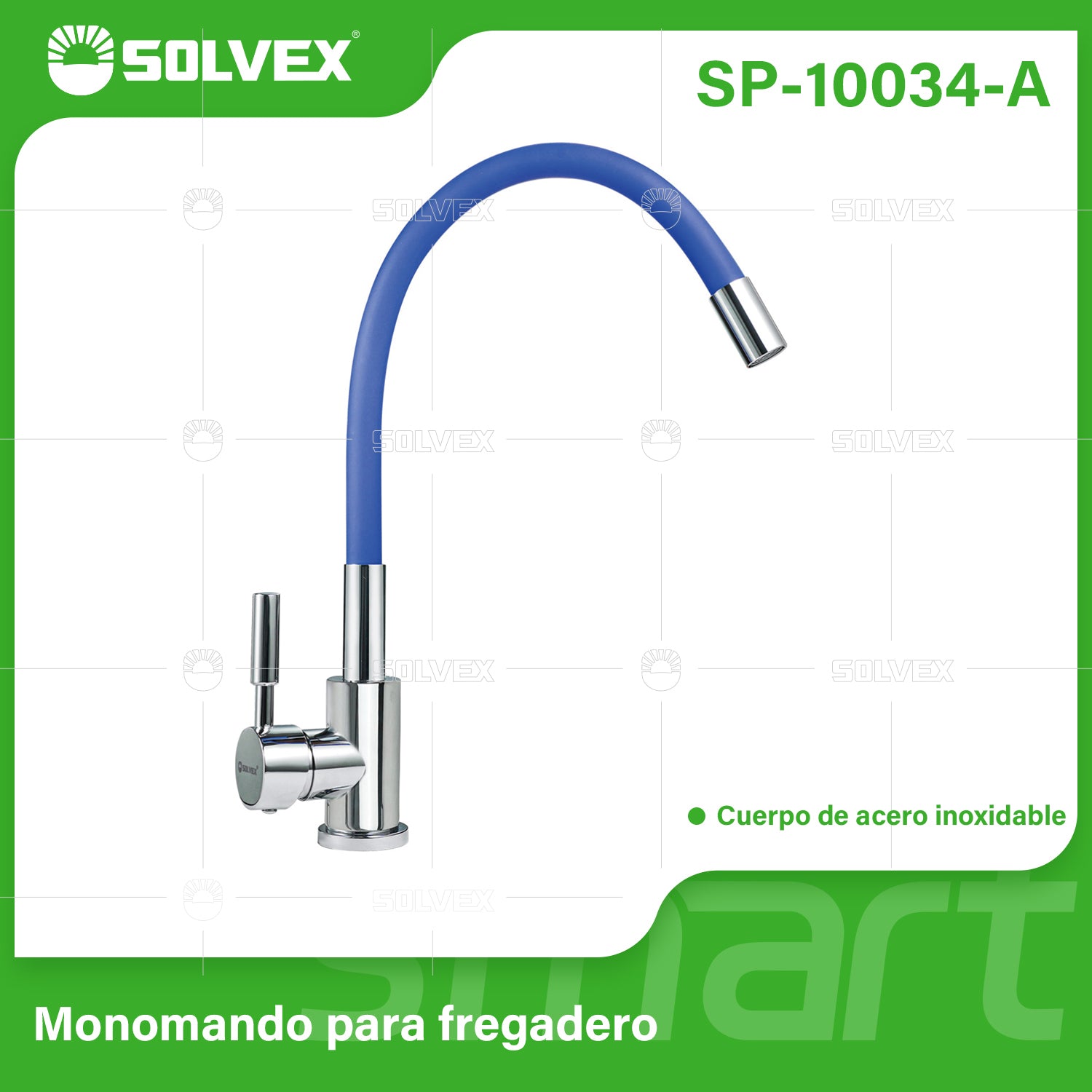 Grifo de fregador. Color Azul. Acero Inoxidable. Pluma Llave Mezcladora para Cocina. Cuello Flexible Universal.