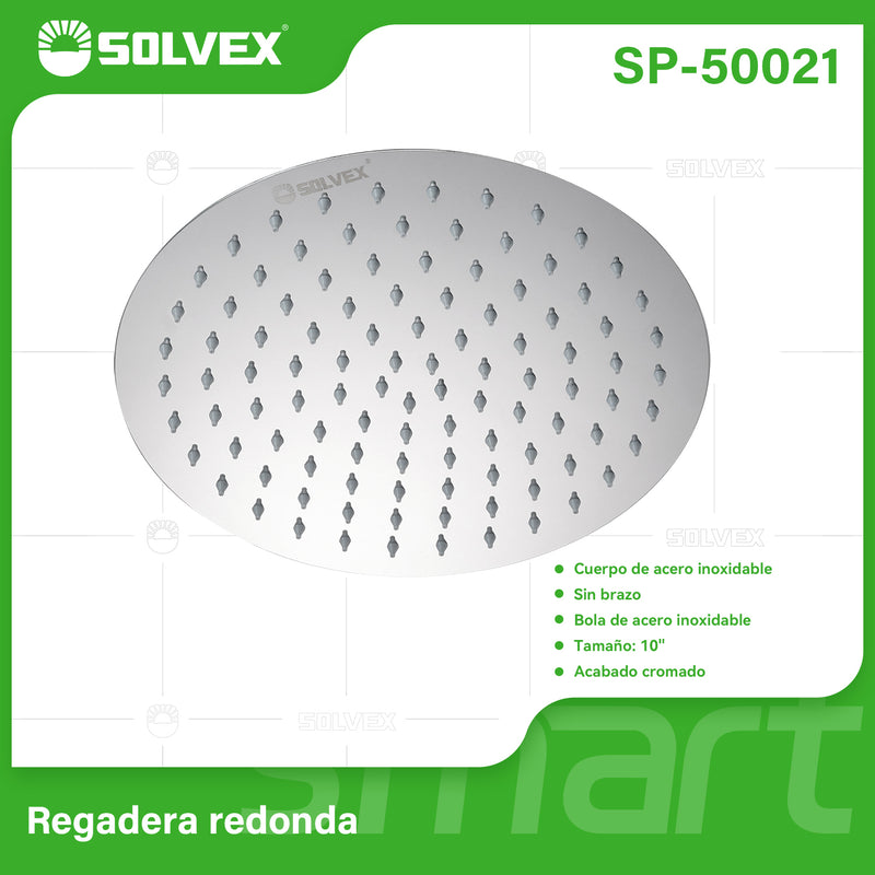 Cabezal de Ducha Redondo 10". Regadera de Acero Inoxidable Cromada.