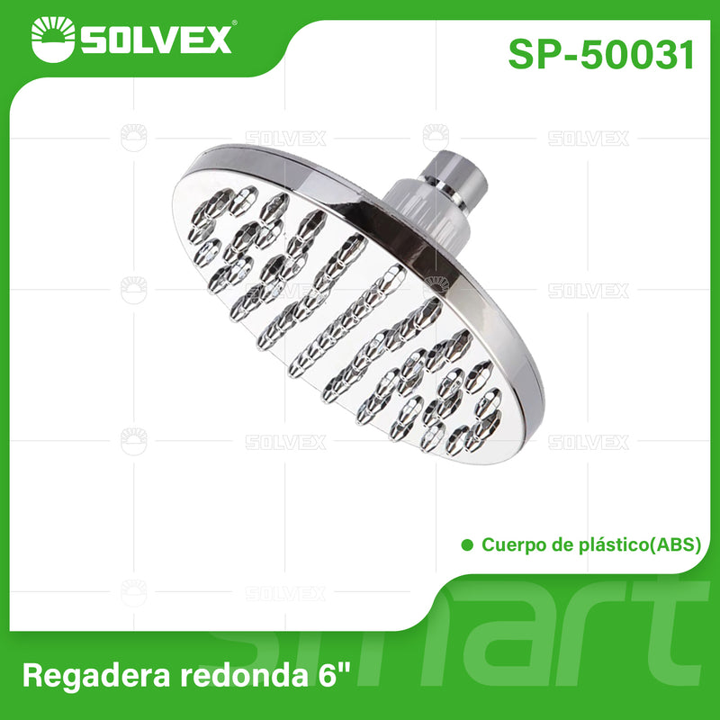 Regadera para Ducha Redonda 6" Cromada. Cabezal de Plástico ABS Resistente.