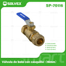 Válvula De Bola Con Casquillo 16 mm (3/8") De Latón Con Manija Metálica. Para Agua, Aceite Y Gas (WOG).