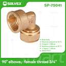 Codo De Compresión 90° 3/4" En Latón. Rosca Hembra (20 mm x H3/4") Conector Para Agua Y Gas.