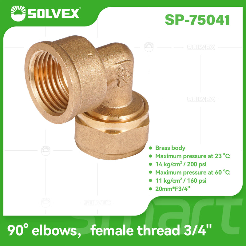 Codo De Compresión 90° 3/4" En Latón. Rosca Hembra (20 mm x H3/4") Conector Para Agua Y Gas.