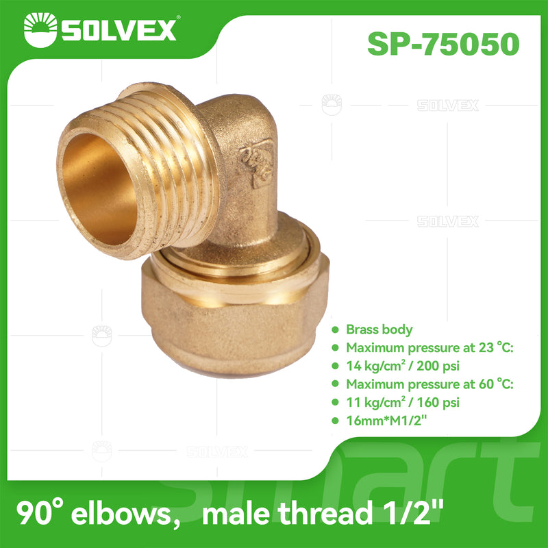 Codo De Compresión 90° 1/2" En Latón. Rosca Macho (16 mm x M1/2") Conector Para Agua Y Gas.
