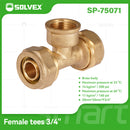 Tee De Compresión Hembra 3/4" (20 mm x 20 mm x H3/4") En Latón. Conector De 3 Vías Para Agua Y Gas.