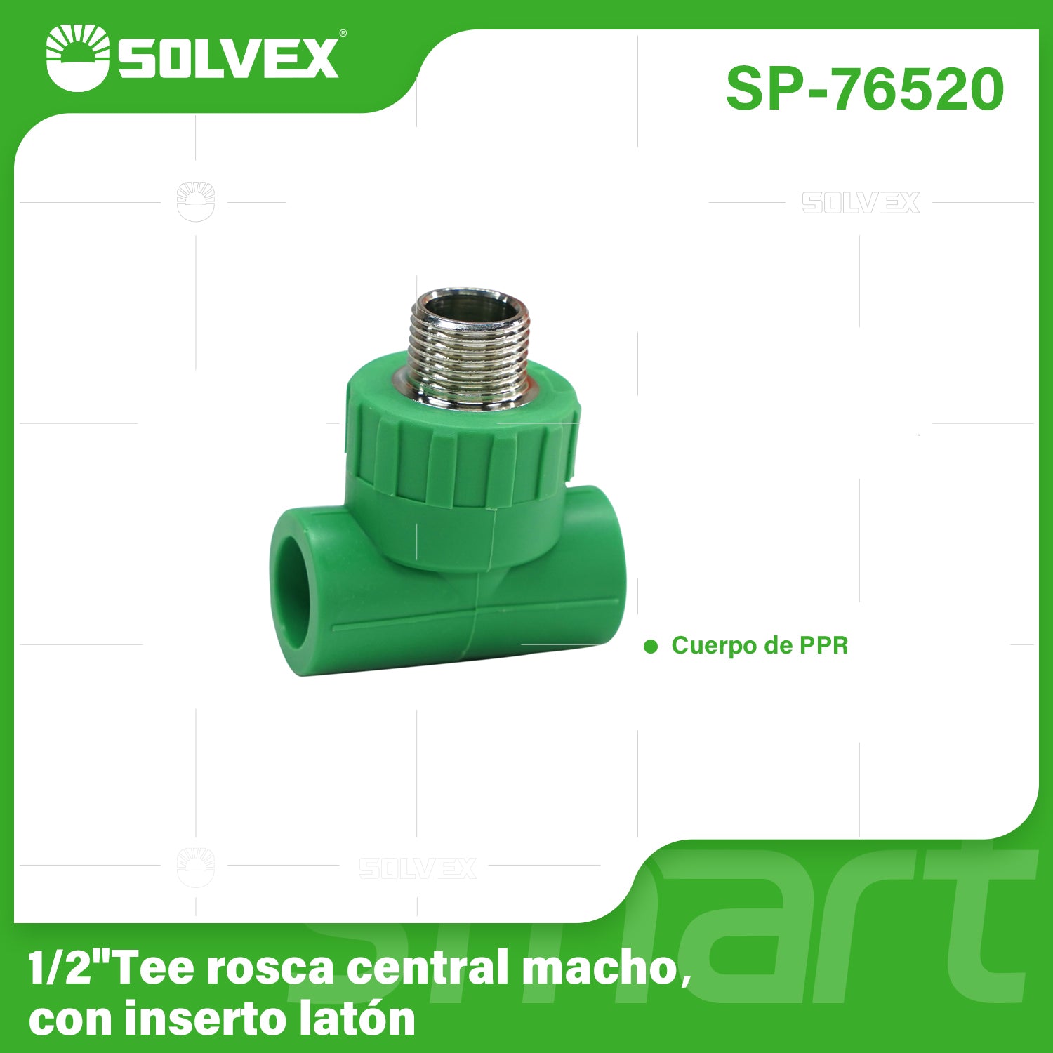 Tee PPR 1/2" con Rosca Central Macho. Conector Termofusión para Agua.