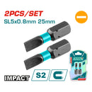 Puntas de Destornillador de Impacto SL5 25mm S2 Set de 2 pzas. Magnético. Tipo Plano.