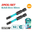 Puntas de Destornillador de Impacto SL5 50mm S2 Set de 2 pzas. Magnético. Tipo Plano.