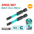 Puntas de Destornillador de Impacto SL6 50mm S2 Set de 2 pzas. Magnético. Tipo Plano.