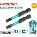 Puntas de Destornillador de Impacto SL6 50mm S2 Set de 2 pzas. Magnético. Tipo Plano.