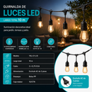 Guirnalda De Luces LED S14 (10 Metros). Tira de 10 Bombillas Colgantes 1W. Conectable Para Jardín, Terraza O Patio.