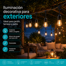 Guirnalda De Luces LED S14 (10 Metros). Tira de 10 Bombillas Colgantes 1W. Conectable Para Jardín, Terraza O Patio.