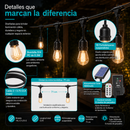 Guirnalda De Luces LED (12 Metros) Con Panel Solar 1800mAh. Tira de 18 Bombillas S14 0.3W con 6 Modos De Iluminación Para exterior.
