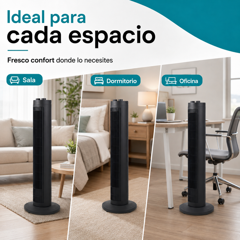 Ventilador De Torre 39" (99cm). Abanico Oscilante Con Control Remoto y 3 Velocidades 75W. Color Negro 110V.