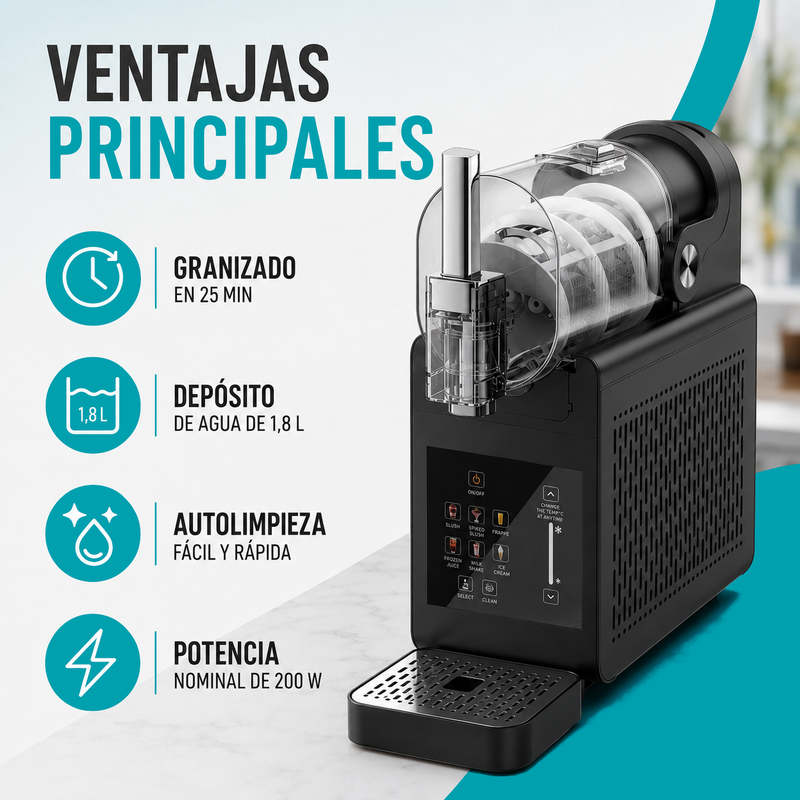 Máquina De Granizado 1.8 L. Granizadora Eléctrica 200 W Con Autolimpieza. Prepara bebidas congeladas En 25 Minutos.