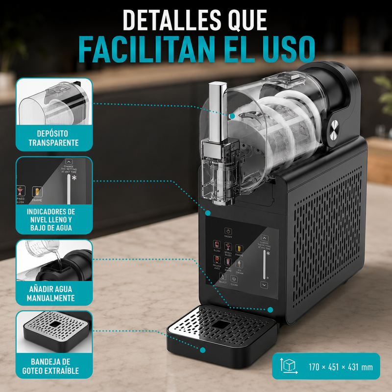 Máquina De Granizado 1.8 L. Granizadora Eléctrica 200 W Con Autolimpieza. Prepara bebidas congeladas En 25 Minutos.