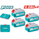 Baterías de Iones de Litio 20V 4.0Ah (4 unidades) y cargador. Compatible con Herramientas P20S. KIT