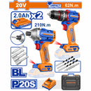 Combo Taladro Inálambrico 1/2" 62Nm y Destornillador Impacto Punta 6.35mm 210Nm Motor sin escobillas Incluye 2 Baterías y Cargador.