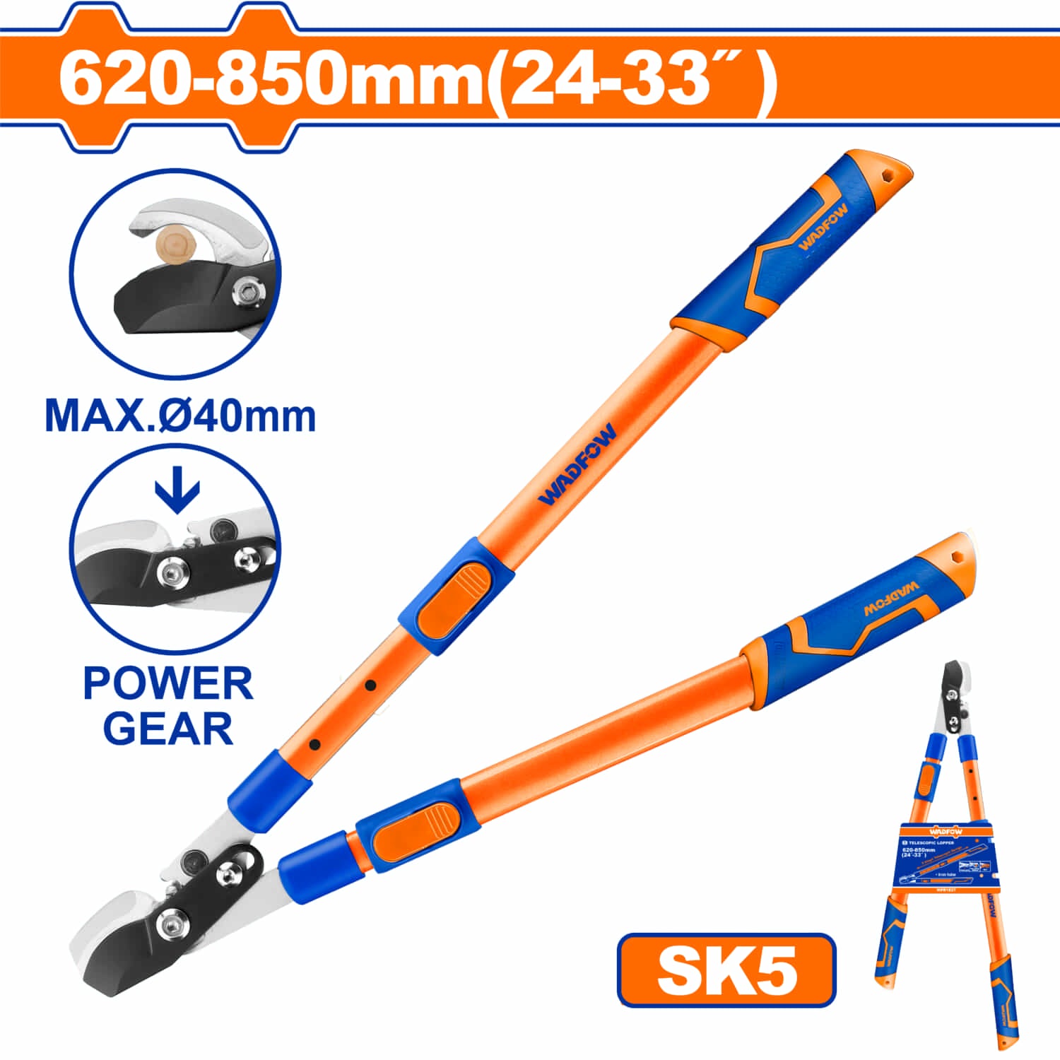 Tijera de podar telescópica 620-850 mm SK5  Corte fácil y sin esfuerzo. Hoja con teflón.