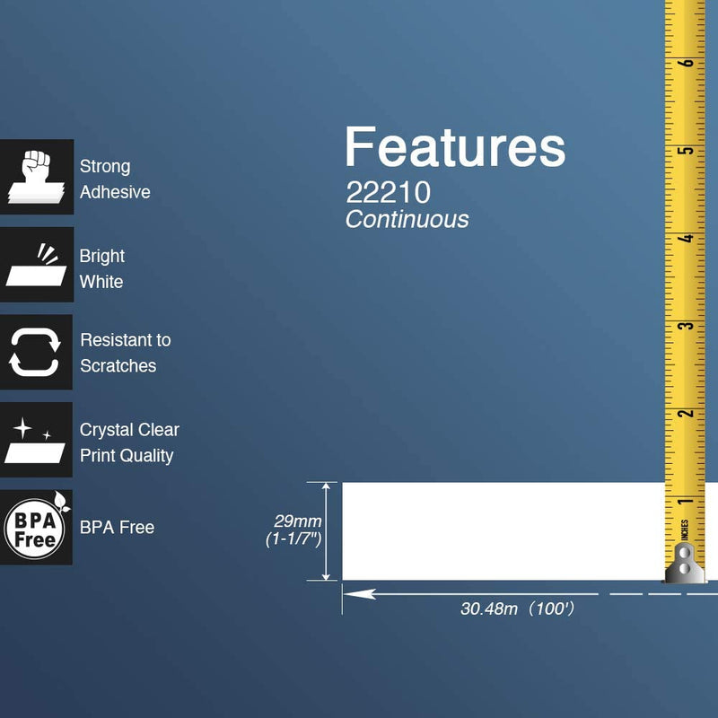 Rollo continuo para brother DK-22210, 29mm x 30.8m(1-1/7" x 100')( con holder plastico)
