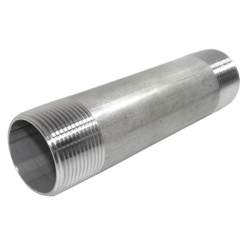 Niple tipo barril Sch40 NPT 304 150psi. Nominal 1 1/4" x 3" largo.