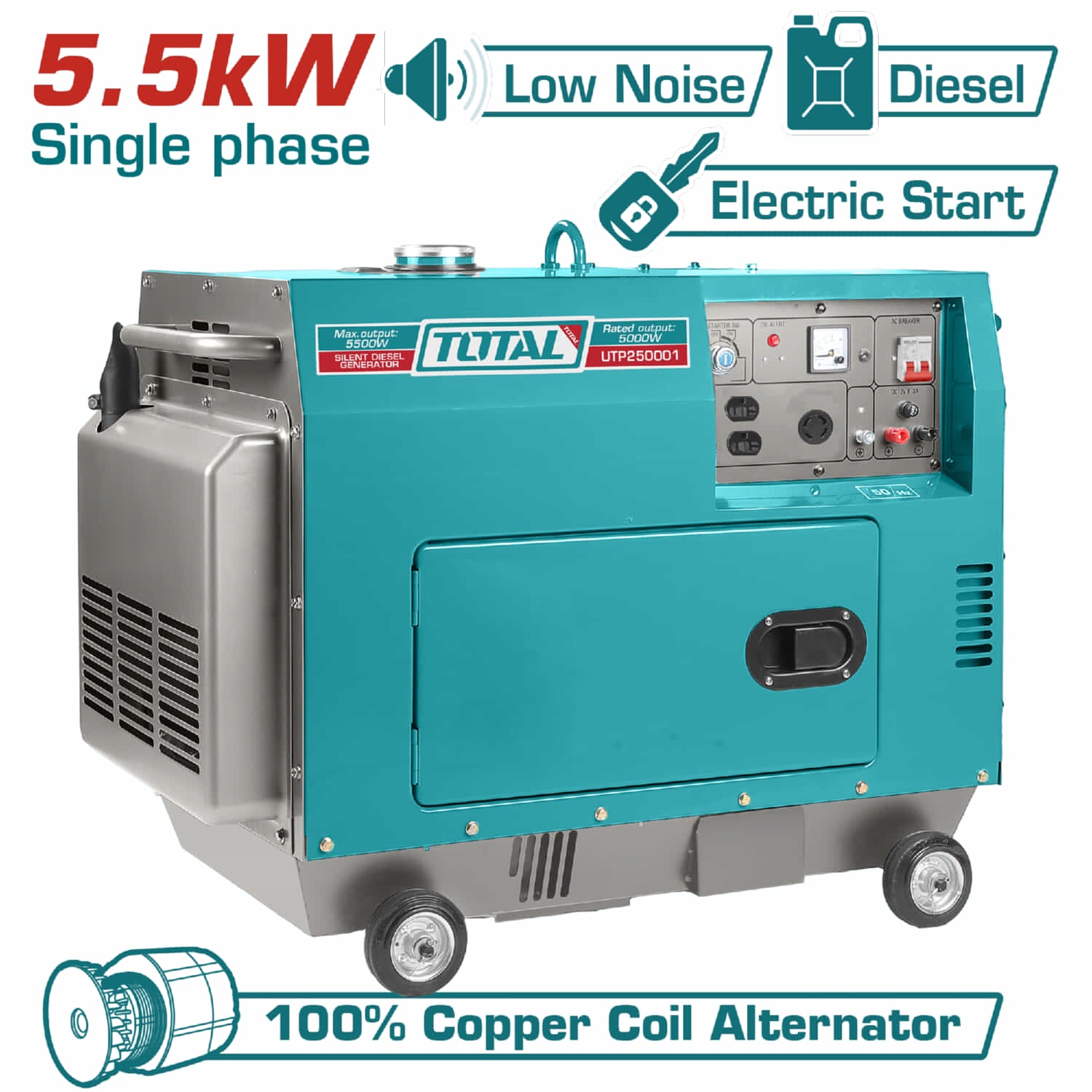 Generador Diesel silencioso 75 DB 120/240 60 hz monofasico 5.5 kw 9.0 HP encendido eléctrico