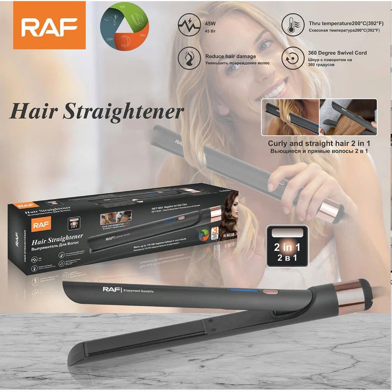 Plancha de Pelo 2 en 1, 45W Alisadora y Onduladora 200°C con Cable Giratorio 360° Reduce Daño Capilar 110V/60Hz