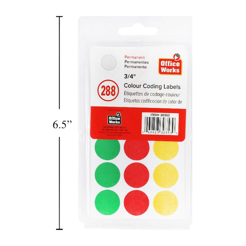 Etiqueta de codificación de colores, 288 pzs., 3/4 "